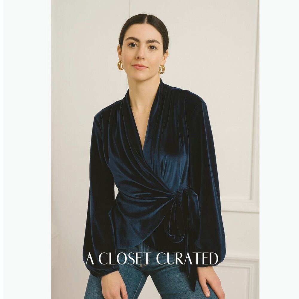 Patbo Velvet Wrap Top XS Blue NEW